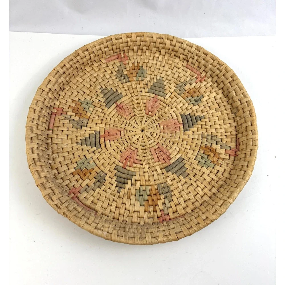 Vtg Southwest Native American Style Basket Tray Papago Tohono Oodham Woven 16